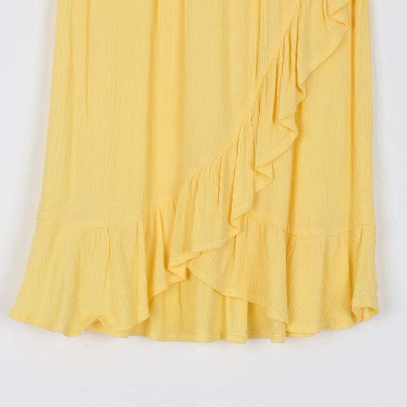 Soda Bloc Pastel Yellow Midi Skirt | Ruffle Wrap Hem | Flowy | Size 11/12
