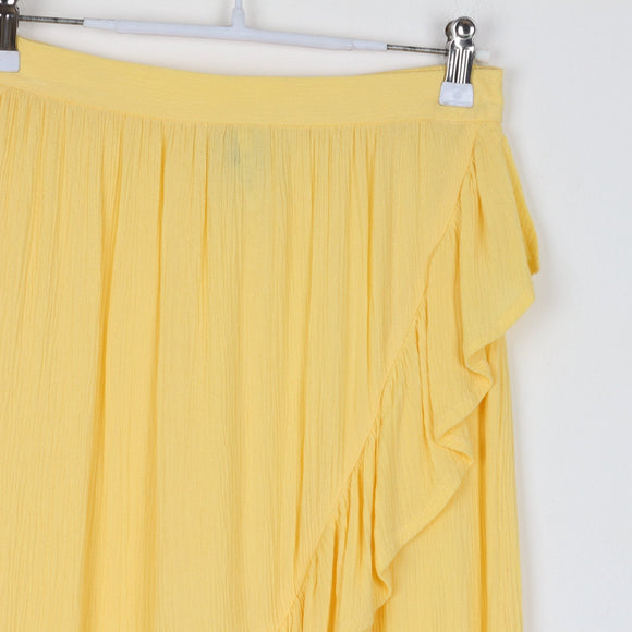 Soda Bloc Pastel Yellow Midi Skirt | Ruffle Wrap Hem | Flowy | Size 11/12