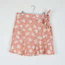 Dusty Pink Floral Wrap Mini Skirt | Side Bow Tie | Ruffle Hem | Size L-1