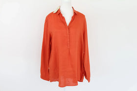 Orange 100% linen long sleeve blouse