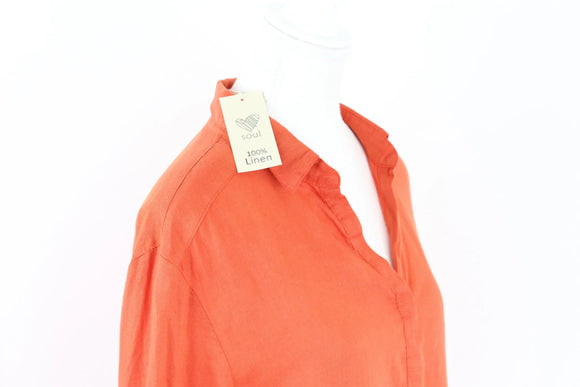 Orange 100% linen long sleeve blouse