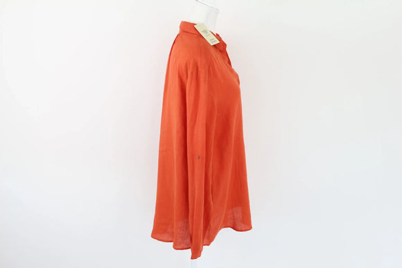 Orange 100% linen long sleeve blouse