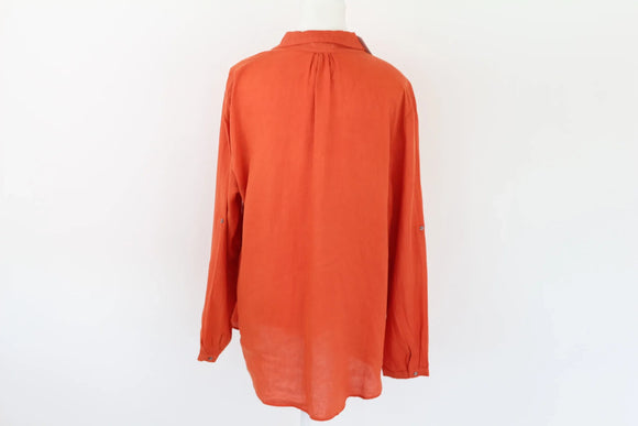 Orange 100% linen long sleeve blouse