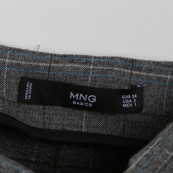 Mango Basics Grey Windowpane Check Midi Pencil Skirt | High Waist | Tailored | Size 34