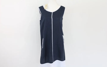 Navy & White 100% Linen Dress | Sizes S & XL | Brand New