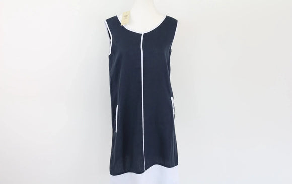 Navy and white 100% linen dress