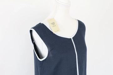 Navy & White 100% Linen Dress | Sizes S & XL | Brand New - 0