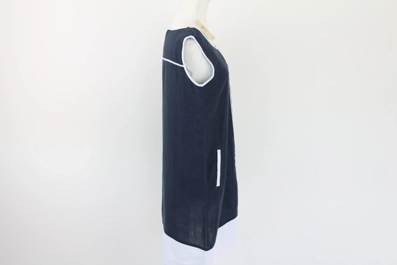 Navy and white 100% linen dress