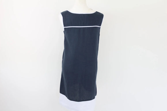 Navy and white 100% linen dress