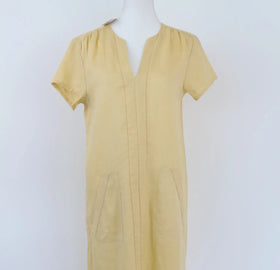 Pastel yellow boxy 100% linen dress