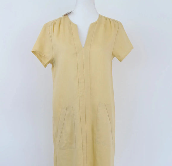 Pastel yellow boxy 100% linen dress