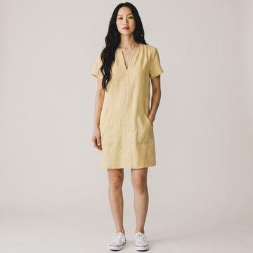 Pastel Yellow 100% Linen Boxy Dress | Sizes M–L | Brand New