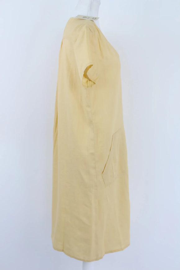 Pastel yellow boxy 100% linen dress