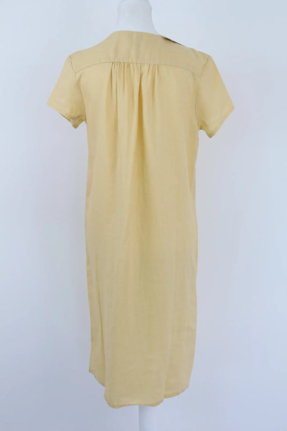 Pastel yellow boxy 100% linen dress