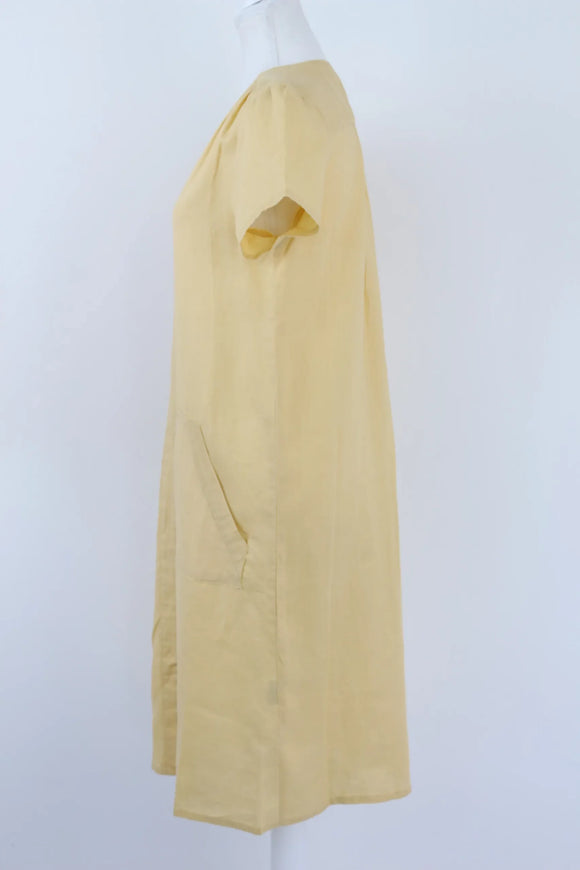 Pastel yellow boxy 100% linen dress