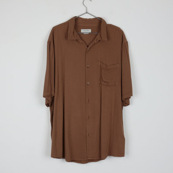 Cotton On Brown Camp Collar Relaxed Shirt | Short Sleeve | Chest Pocket | Size 2XL