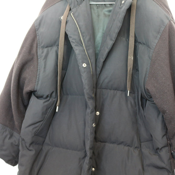 LAP Olive Puffer Jacket | Contrast Wool Sleeves | Drawstring Hood | Zip & Snap | Size S