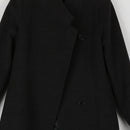 Black Melton Wool Mid-Length Coat | Stand Collar | Asymmetric Button | Brand New | Size 34-2