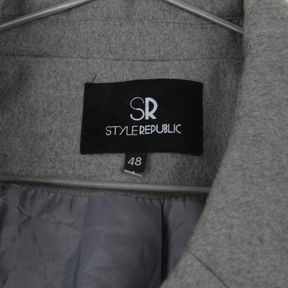 Style Republic Grey Wool-Blend Double-Breasted Coat | Gold Buttons | Patch Pockets | Size 48