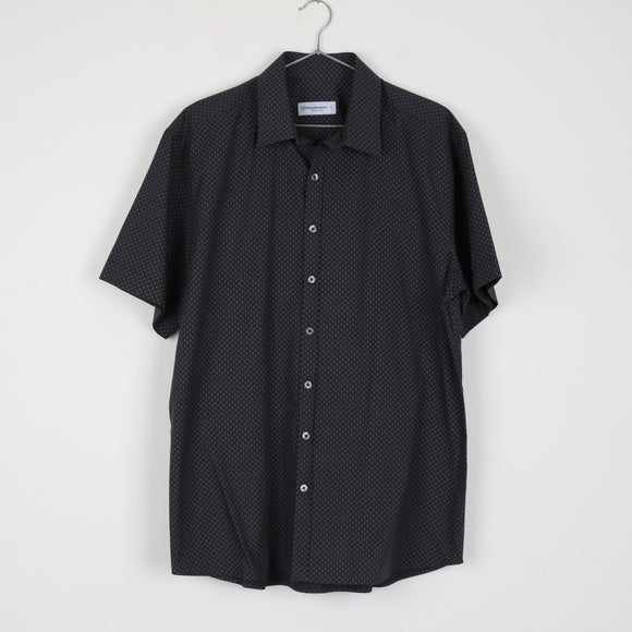 Charcoal Jacquard Weave Short-Sleeve Shirt | Spread Collar | Brand New | Size L