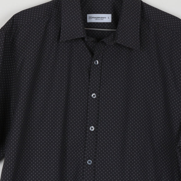Charcoal Jacquard Weave Short-Sleeve Shirt | Spread Collar | Brand New | Size L