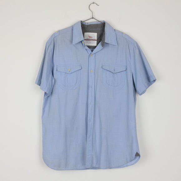 Aerospace Powder Blue Short-Sleeve Relaxed Shirt | Spread Collar | Curved Hem | Size L
