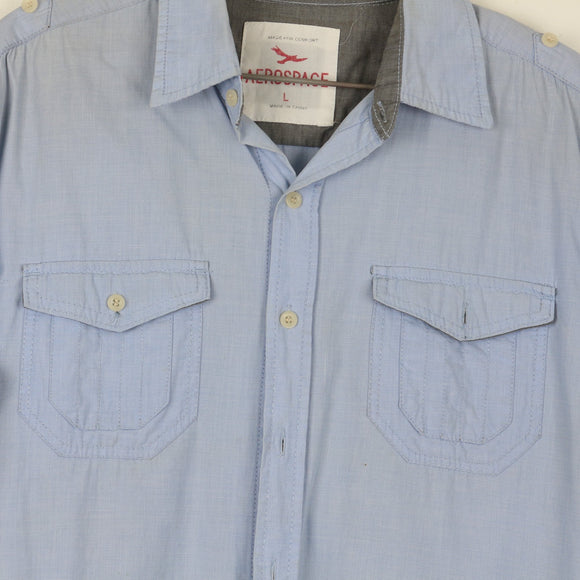Aerospace Powder Blue Short-Sleeve Relaxed Shirt | Spread Collar | Curved Hem | Size L