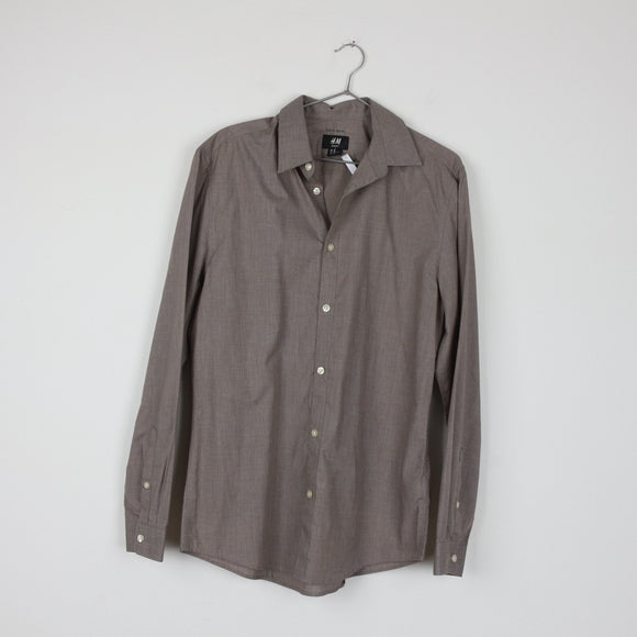 H&M Slim Fit Easy Iron Taupe Dress Shirt | Spread Collar | Long Sleeve | Size M