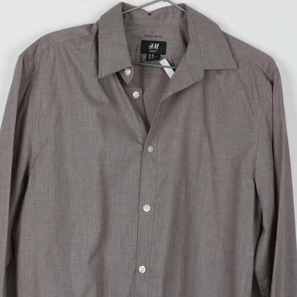 H&M Slim Fit Easy Iron Taupe Dress Shirt | Spread Collar | Long Sleeve | Size M