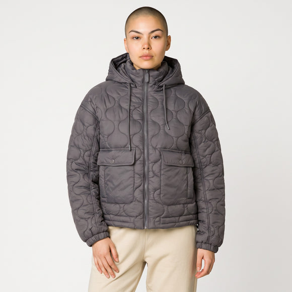 Truworths Grey Quilted Cropped Jacket with Removable Hood | Sizes 36–40 | Brand New
