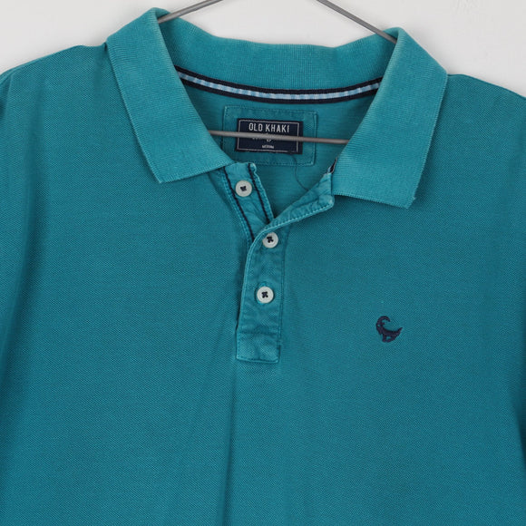Old Khaki Teal Piqué Polo Shirt | 3-Button Placket | Tonal Logo | Size M