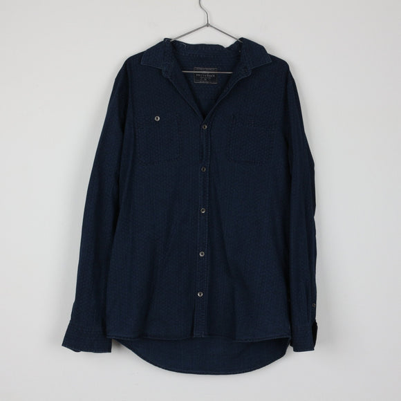 Scotch & Soda Navy Relaxed Shirt | Snap Buttons | Spread Collar | Curved Hem | Size M