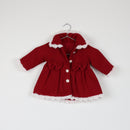 Red Faux Fur Trim Christmas Coat | Bow Detail | Gold Snowflake Buttons | Baby 3-6 Months-1