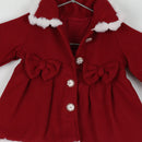 Red Faux Fur Trim Christmas Coat | Bow Detail | Gold Snowflake Buttons | Baby 3-6 Months-2
