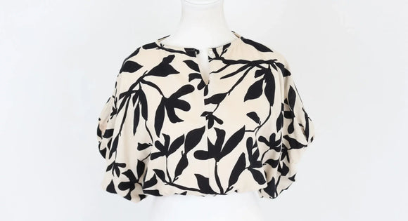 White and black print crop top