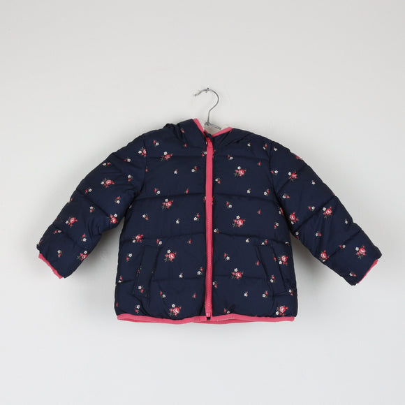 GAP Navy Floral Puffer Jacket with Sherpa Lining (3 Years)