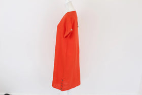 Orange 100% linen dress with buttons - 0