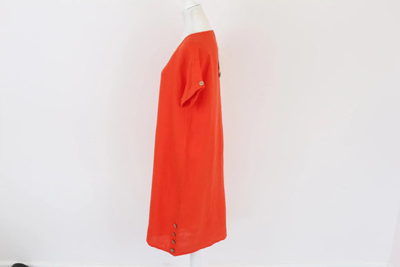 Orange 100% linen dress with buttons