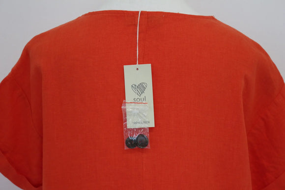 Orange 100% linen dress with buttons