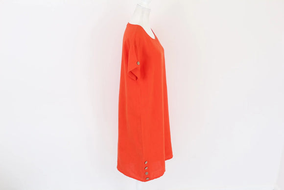 Orange 100% linen dress with buttons