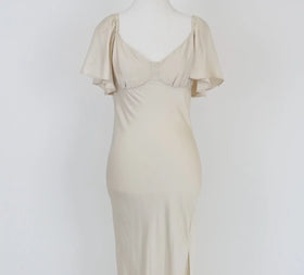 Off-white max satin dress with short flowy sleeve - M