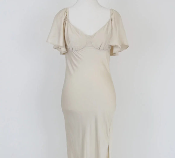 Off-white max satin dress with short flowy sleeve - M