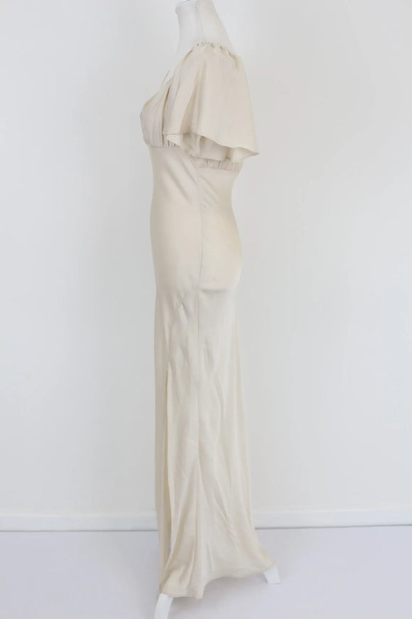 Off-white max satin dress with short flowy sleeve - M