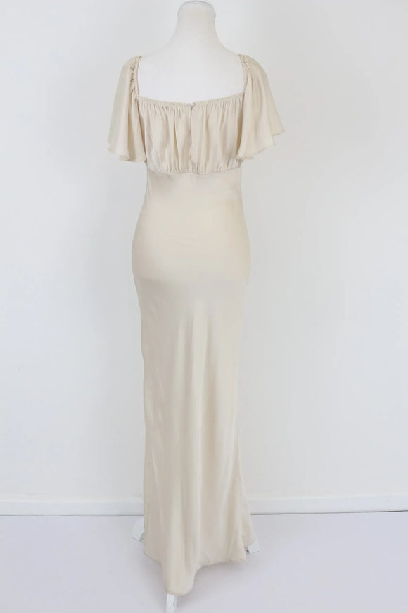 Off-white max satin dress with short flowy sleeve - M