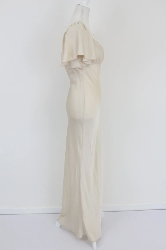 Off-white max satin dress with short flowy sleeve - M