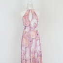 Pink and purple marble maxi halter neck dress - M-1