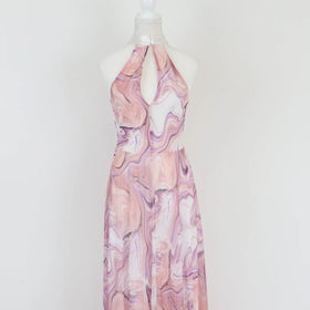 Pink and purple marble maxi halter neck dress - M