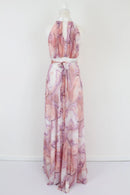 Pink and purple marble maxi halter neck dress - M-4