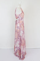 Pink and purple marble maxi halter neck dress - M-5