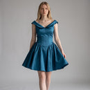 Midnight Blue Off-Shoulder Basque Waist Mini Dress | Size M | Brand New-1